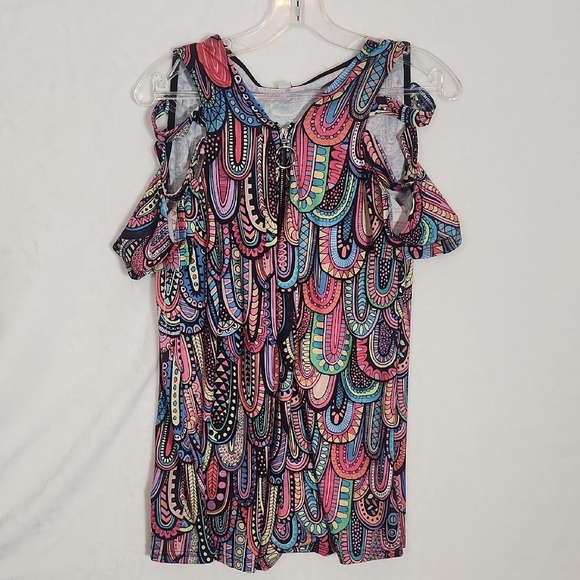 Multicolor Paisley Flutter Sleeve Off the Shoulder Top Size Small - Picture 3 of 9